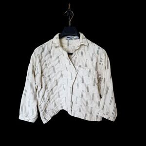 Vintage 1988 Angelique Cream Textured Cotton Button Up Shirt Womens M